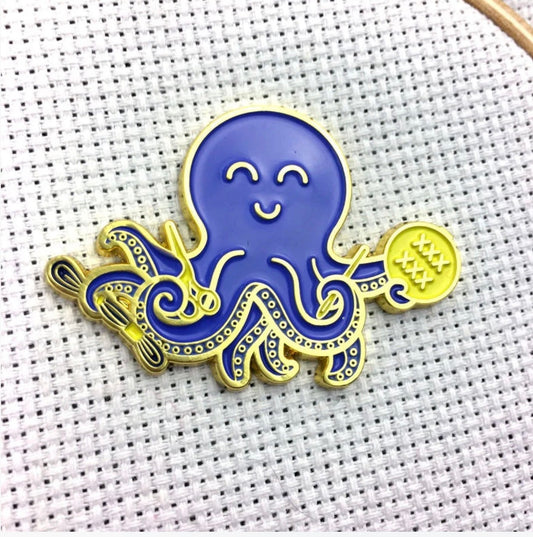 Blue Stitching Octopus Magnetic Enamel Needle Minder