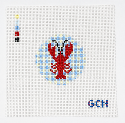 Gingham Crawfish Round | Hand-Painted Needlepoint Canvas
