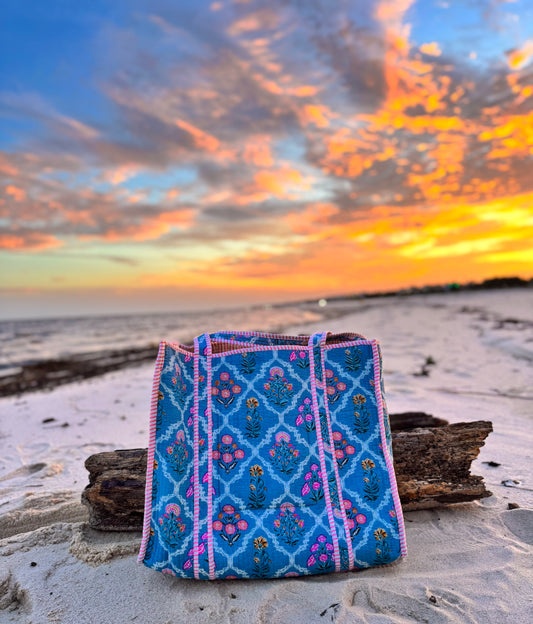Coastal Bloom Hand-Quilted Large Tote Bag