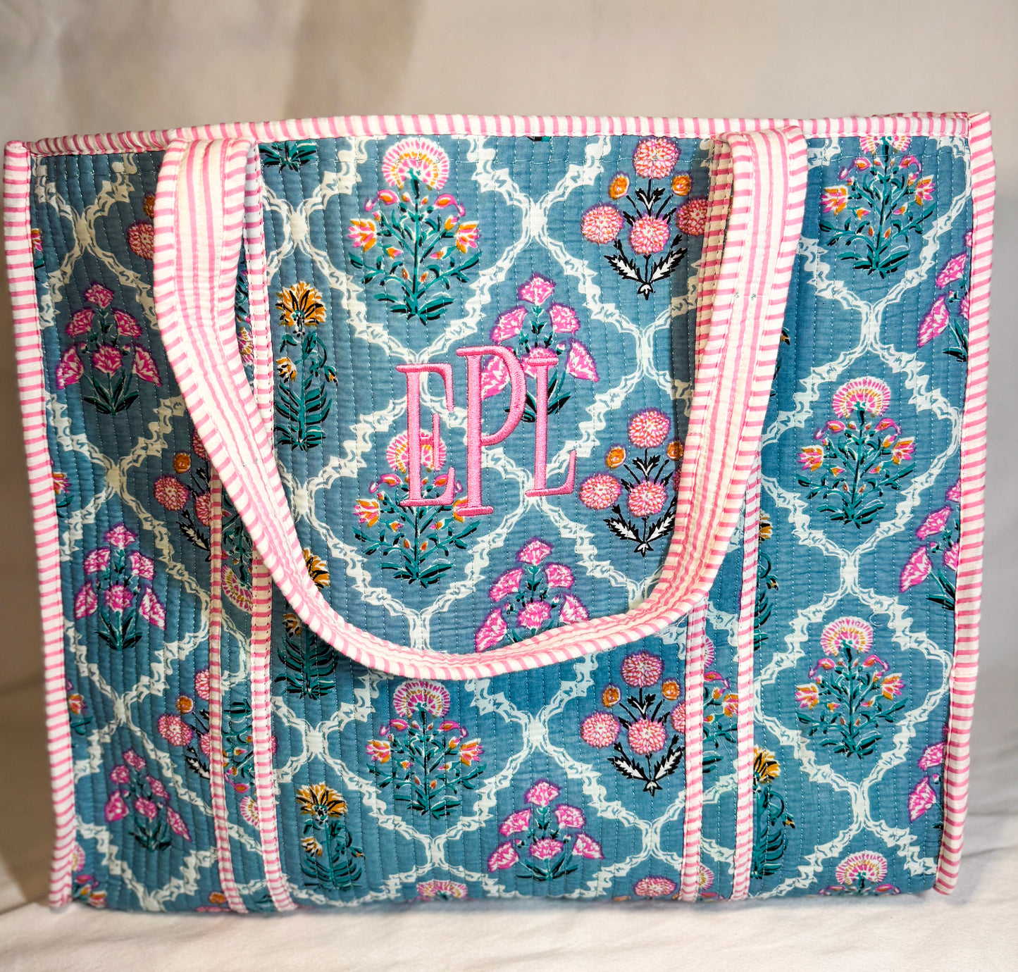 Petal Patchwork Hand-Quilted Large Tote Bag With Ruffled Edges