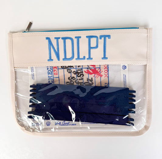 NDLPT Embroidered Needlepoint Project Bag | Small 8" x 11" Clear WIP Pouch