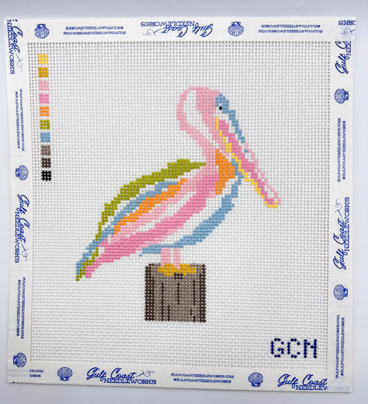 Preppy Pastel Pelican Needlepoint Canvas | Hand-Painted Design 13 Mesh
