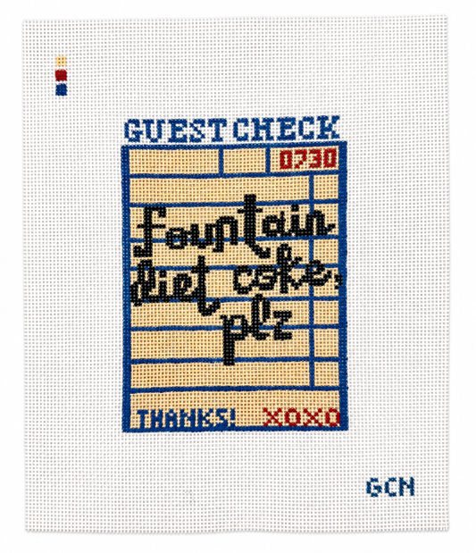 Fountain Diet Coke Guest Check | Hand-Painted Needlepoint Canvas