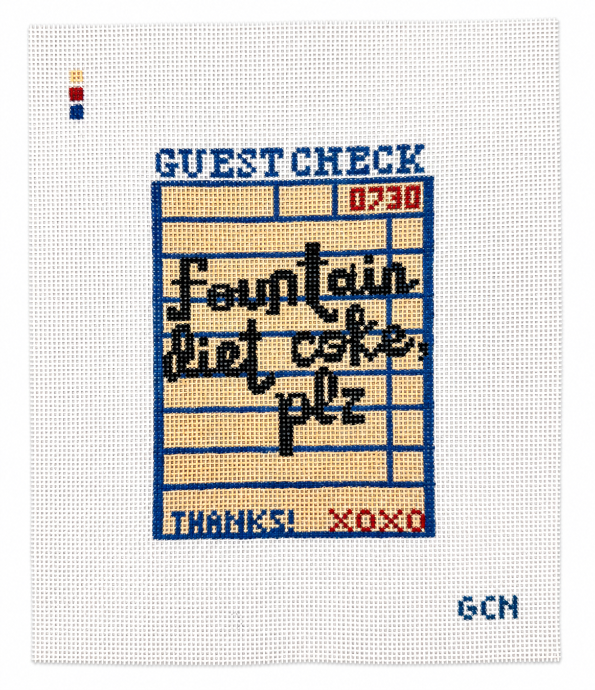 Fountain Diet Coke Guest Check | Hand-Painted Needlepoint Canvas