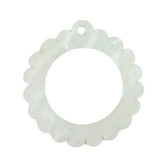 Bag Tag: Small Scallop Round - Pearl White