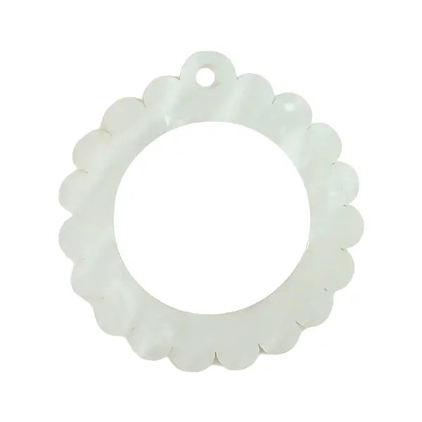 Bag Tag: Small Scallop Round - Pearl White