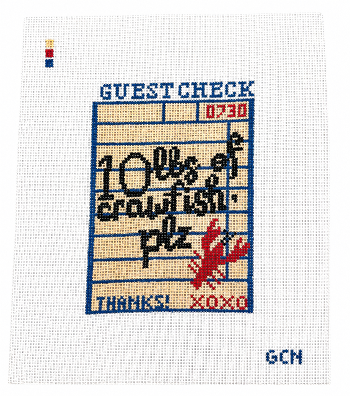 Crawfish Guest Check | Hand-Painted Needlepoint Canvas