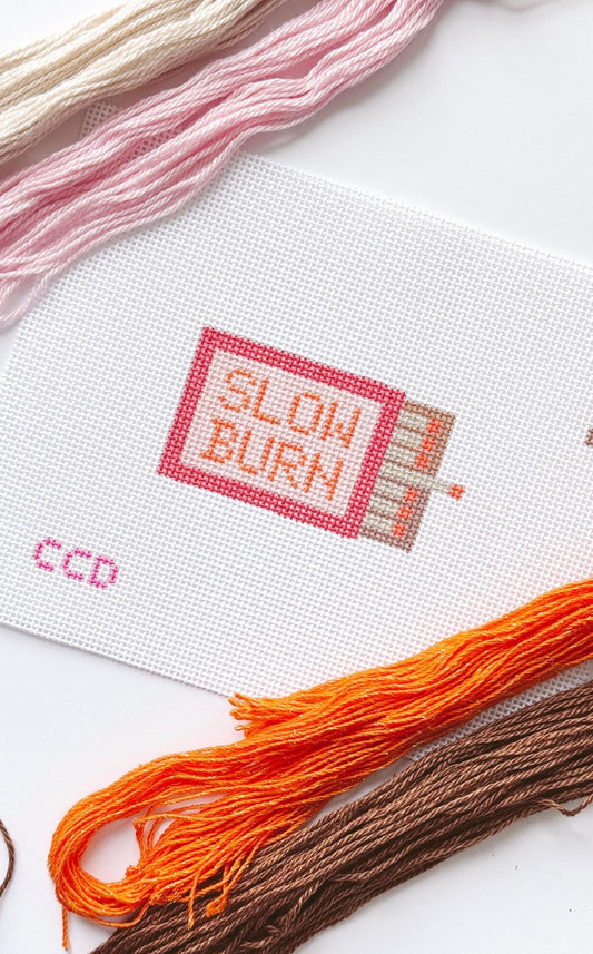 Slow Burn Match Box Hand Painted Needlepoint Canvas | 13 mesh canvas