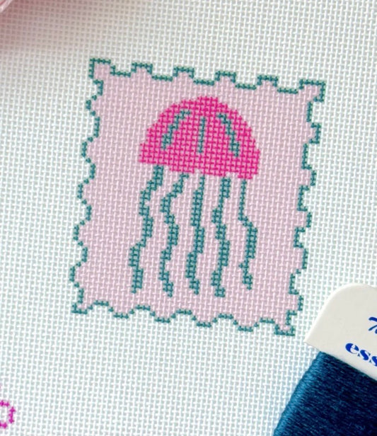 Jellyfish Stamp Needlepoint Canvas, Summer Needlepoint, Beach Needlepoint, 18 Mesh