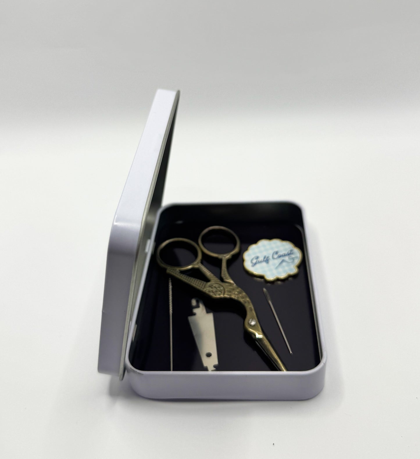 Blue Gingham Magnetic Needle Tin | Needlepoint & Cross Stitch Accessory Case