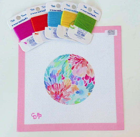 Floral Round Ornament Needlepoint Canvas - 18 mesh
