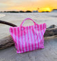 Pink Cabana Striped Waterproof Beach Tote