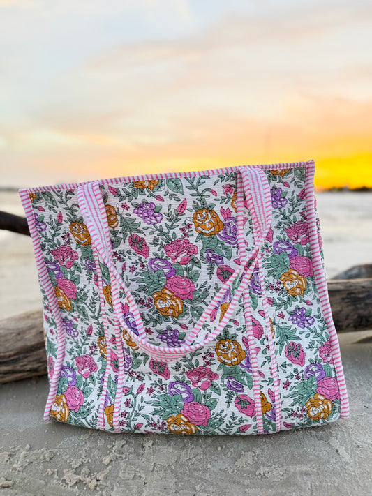 Magnolia Garden Hand-Quilted Large Tote Bag