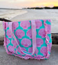 Pink Scallop Hand-Quilted Large Tote Bag With Ruffled Edges