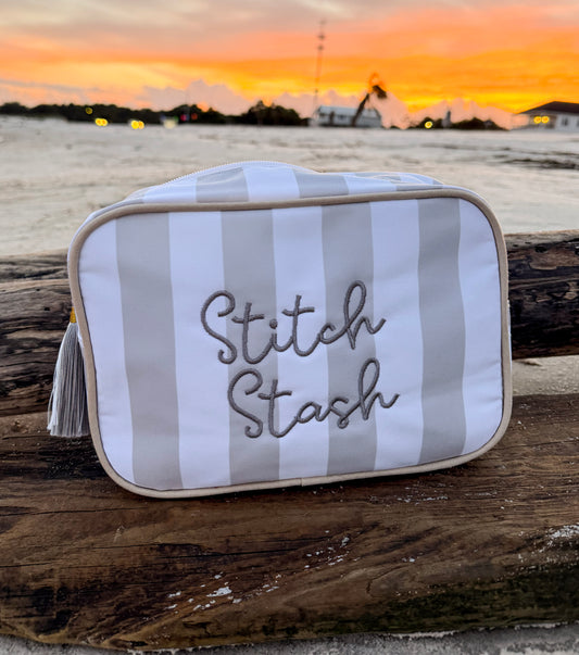 Stitch Stash Embroidered Bag | Needlepoint Accessory Pouch | Cosmetic & Travel Organizer