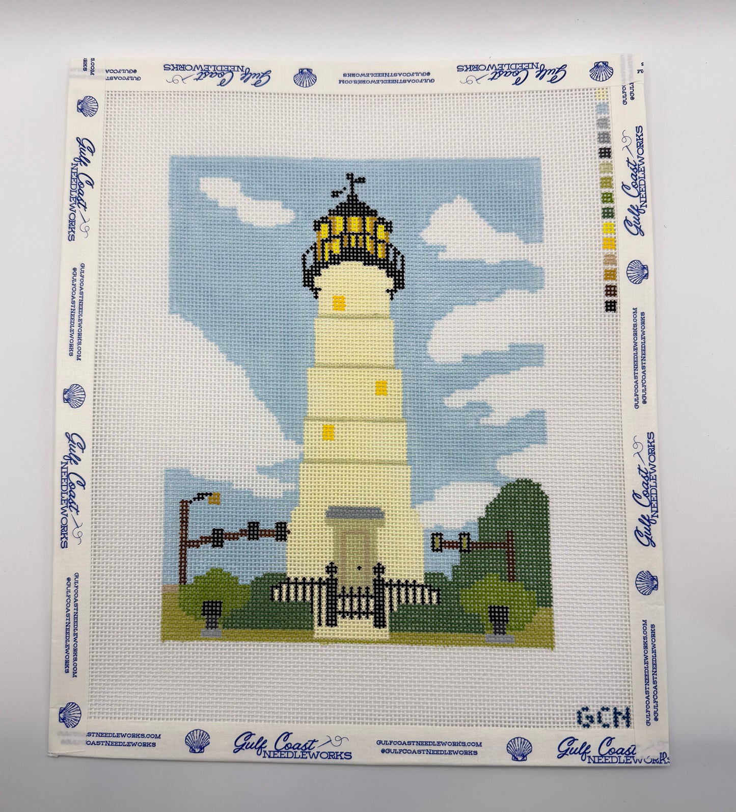Biloxi Lighthouse Needlepoint Canvas | Hand-Painted Coastal Mississippi Landmark | 18 Mesh