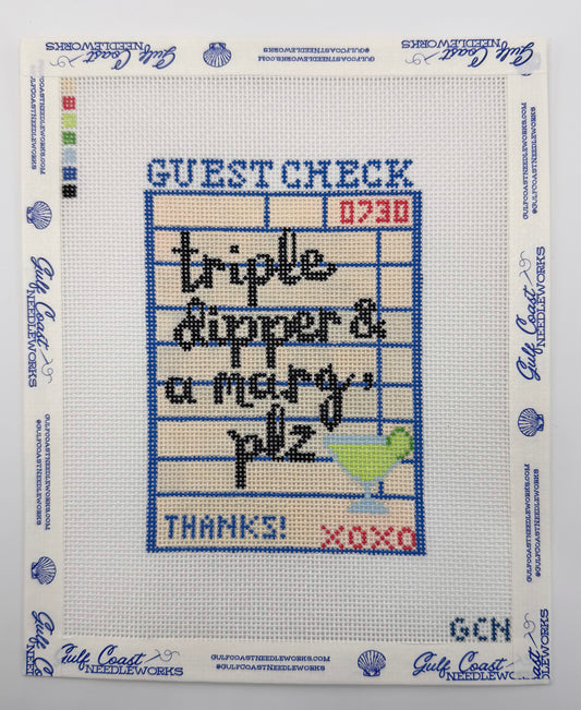 Triple Dipper & A Margarita Guest Check | 18 Mesh Hand-Painted Needlepoint Canvas