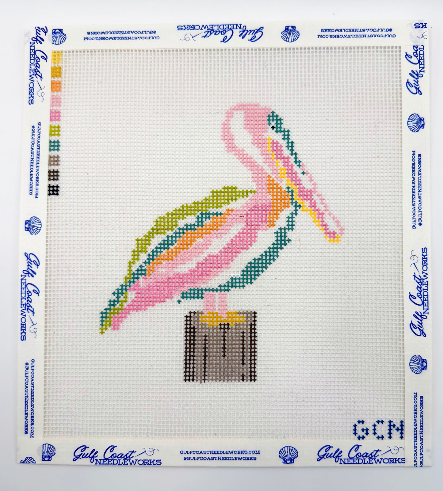 Preppy Pastel Pelican Needlepoint Canvas | Hand-Painted Design
