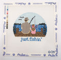 Just Fishin' Dad & Daughter Hand-Painted Needlepoint Canvas | 5 inch Round 14 Mesh Design