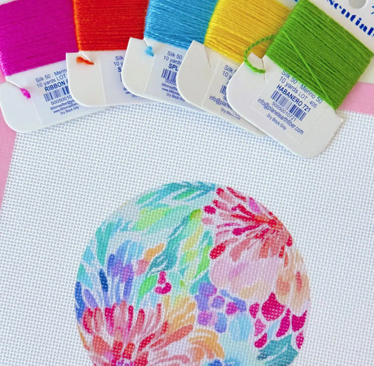 Floral Round Ornament Needlepoint Canvas - 18 mesh