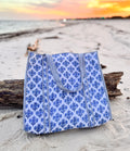 Indigo Bloom Hand-Quilted Large Tote Bag