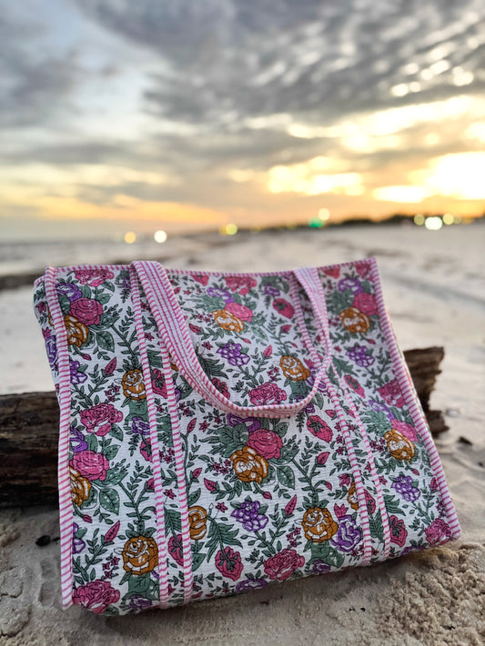 Magnolia Garden Hand-Quilted Large Tote Bag