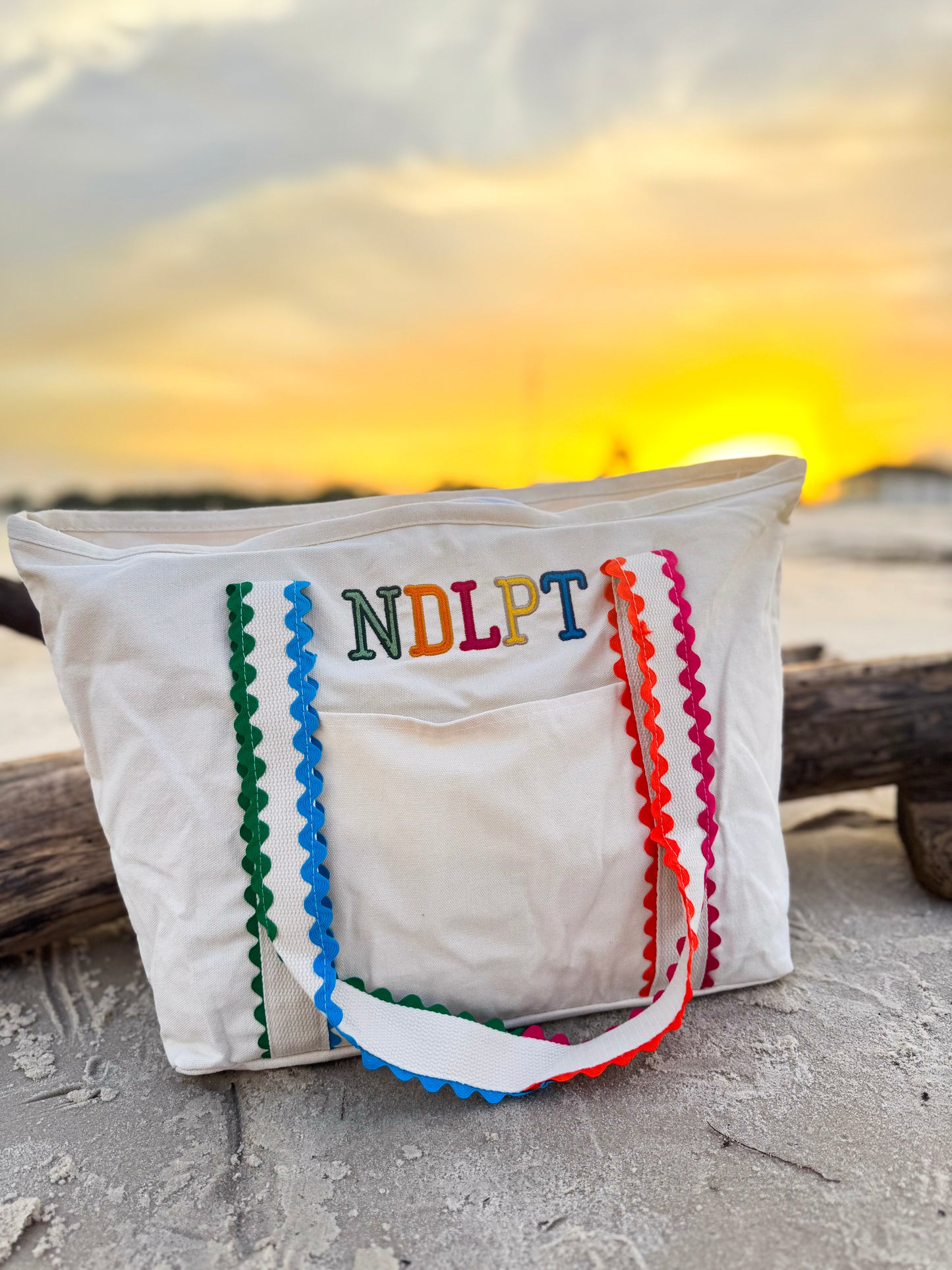 NDLPT Canvas Project Tote | Embroidered Needlepoint Tote Bag | Lightweight Zippered Carryall