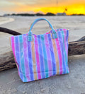 Pastel Summer Striped Waterproof Beach Tote