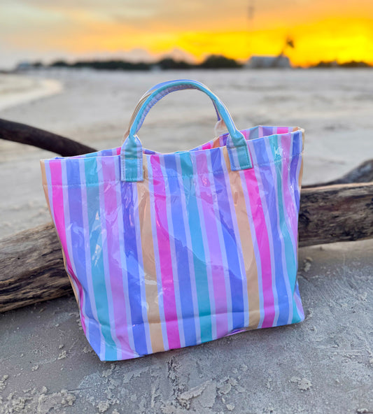 Pastel Summer Striped Waterproof Beach Tote