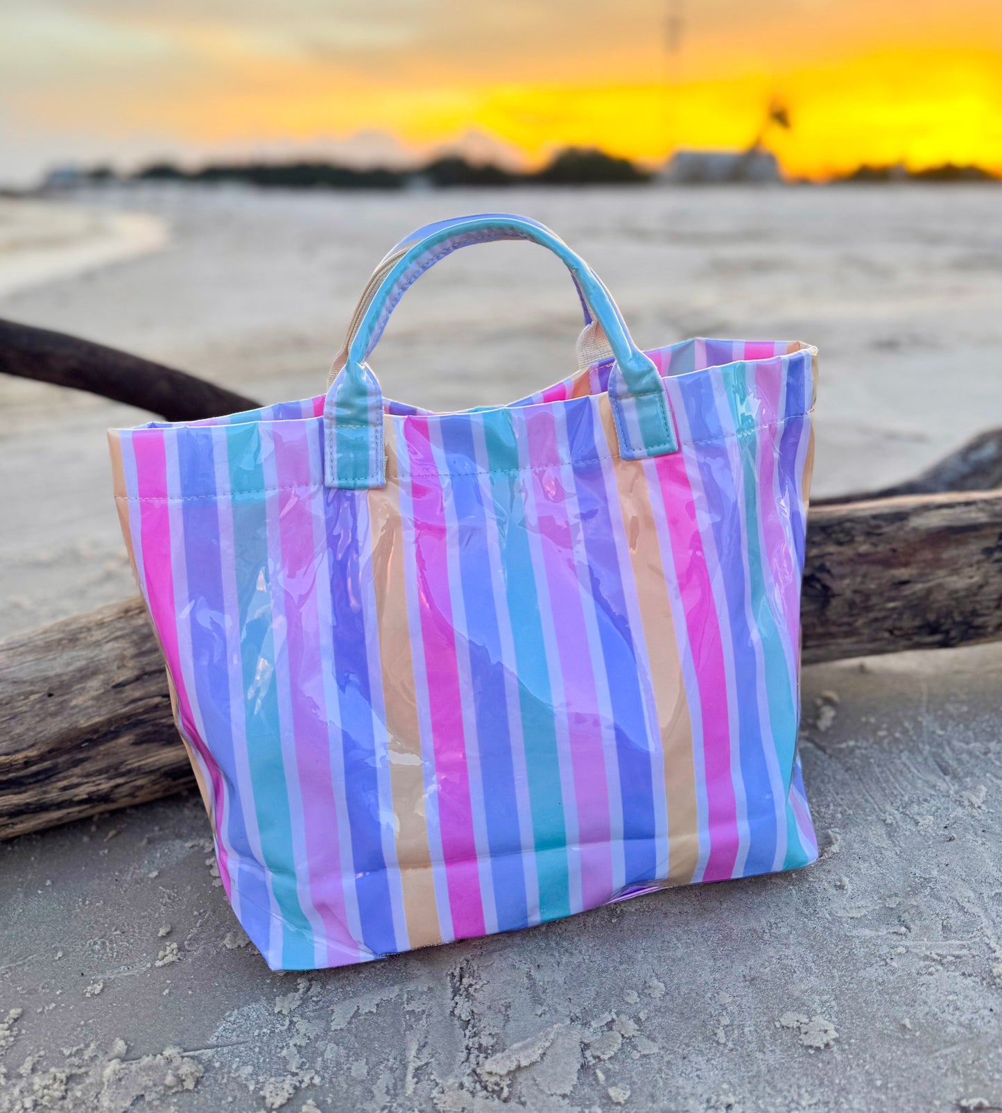 Pastel Summer Striped Waterproof Beach Tote