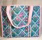 Seashell Toile Hand-Quilted Large Tote Bag With Scalloped Top