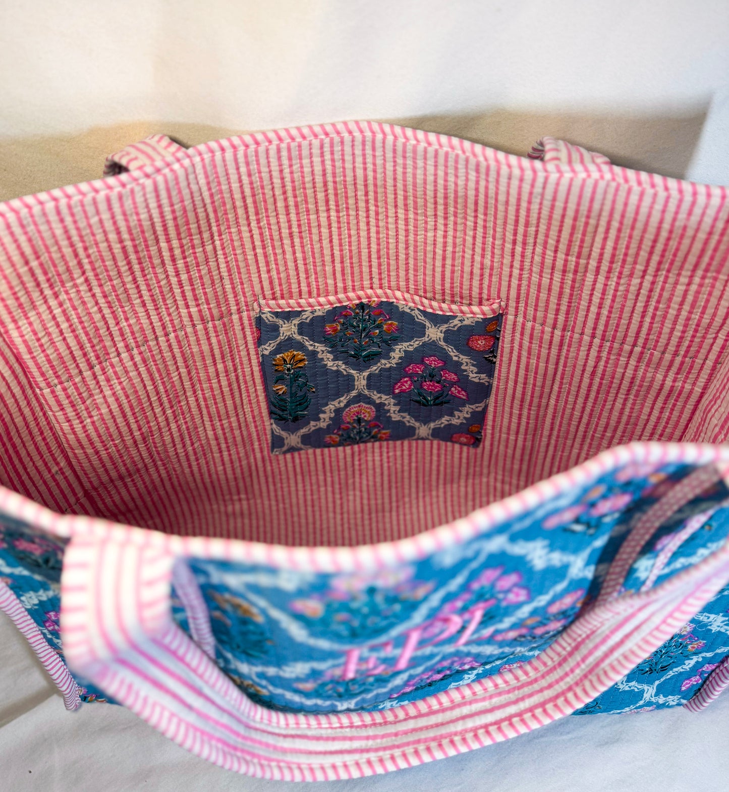 Coastal Bloom Hand-Quilted Large Tote Bag