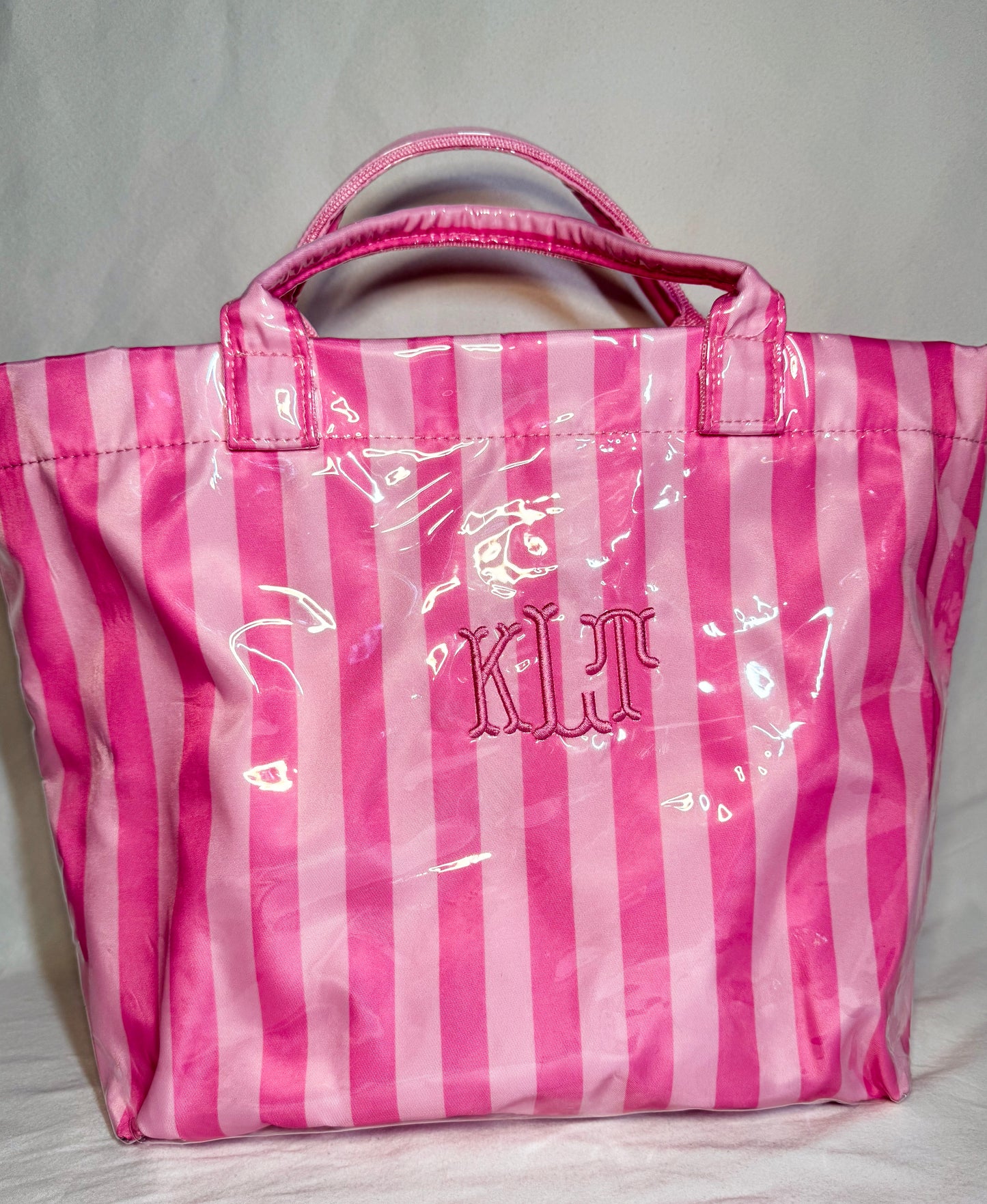 Pink Cabana Striped Waterproof Beach Tote