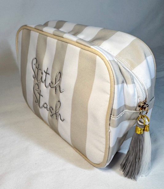 Stitch Stash Embroidered Bag | Needlepoint Accessory Pouch | Cosmetic & Travel Organizer