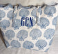 Seashell Toile Hand-Quilted Large Tote Bag With Scalloped Top