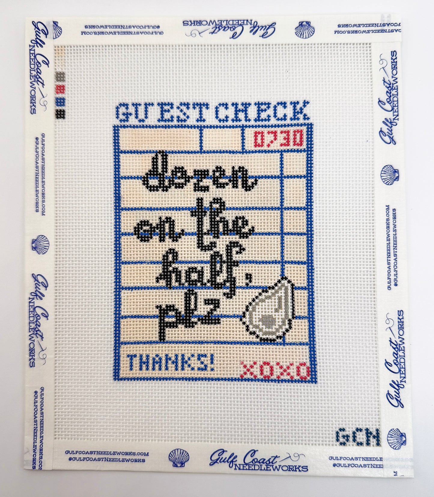 Oysters on Half Shell Guest Check | 18 Mesh Hand-Painted Needlepoint Canvas
