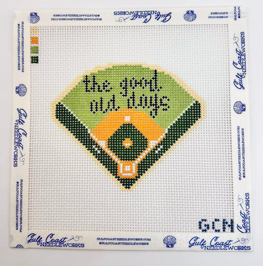 The Good Old Days Needlepoint Canvas | Hand-Painted Baseball Field Design | 14 Mesh