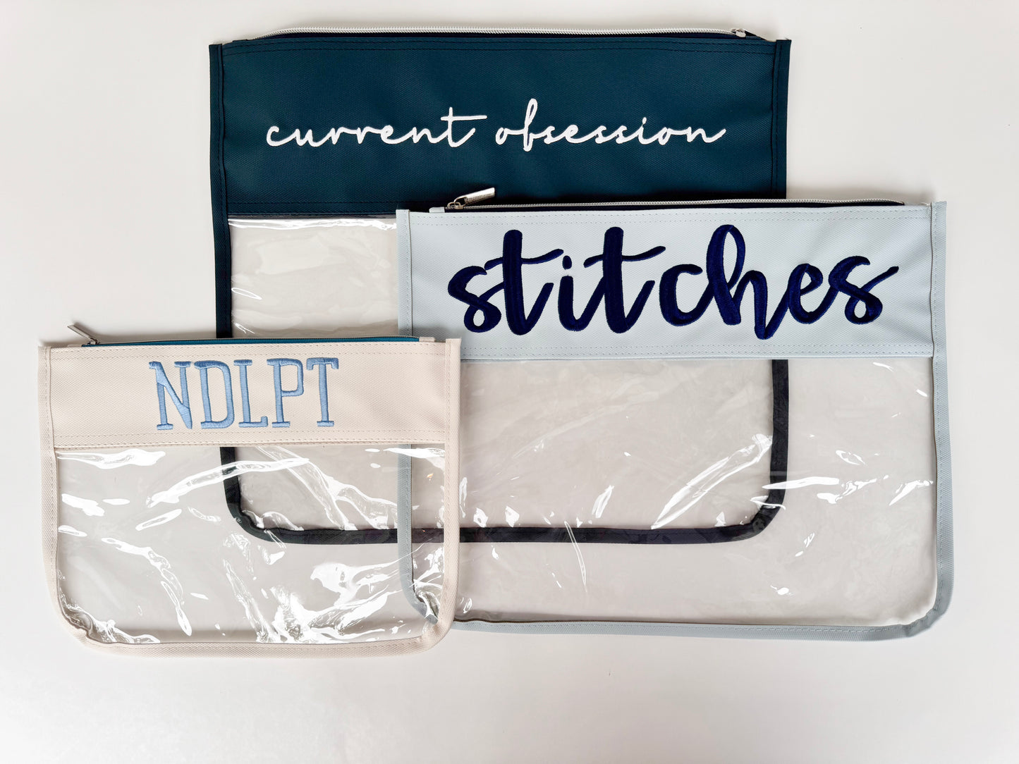 NDLPT Embroidered Needlepoint Project Bag | Small 8" x 11" Clear WIP Pouch