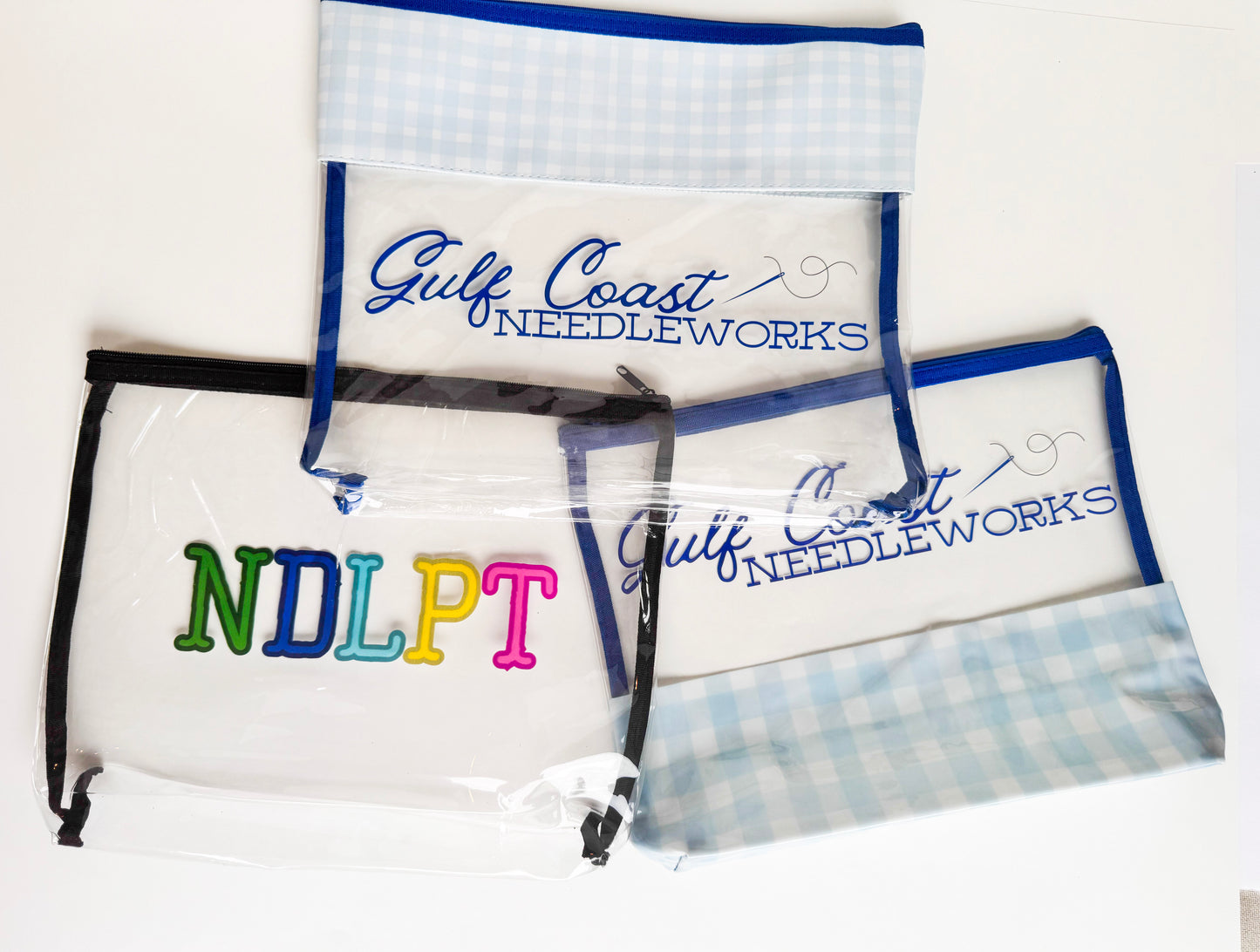Gulf Coast Needleworks Gingham Project Bag | Medium 11" x 13" Clear Needlepoint WIP Bag