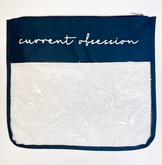 "Current Obsession" Embroidered Needlepoint Project Bag | Large 13" x 15" Clear WIP Bag