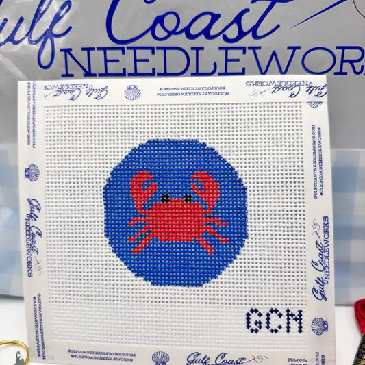 Hand Painted Needlepoint Starter Kit - Coastal Crab 13 Mesh