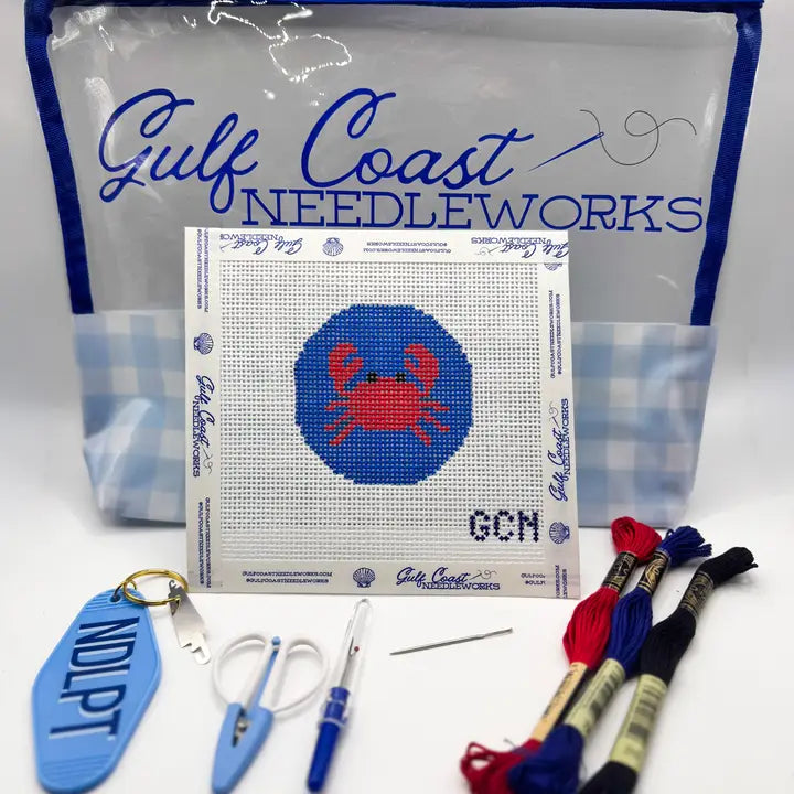 Hand Painted Needlepoint Starter Kit - Coastal Crab 13 Mesh